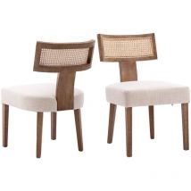 Wahson Office Chairs - Juego de 2 Sillas de Comedor de Lino Sillas de Cocina de Madera Sillas Rústicas de Ocio con Respaldo Rattán para Cocina