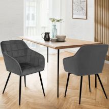 Idmarket - Lote de 2 sillas de comedor mady de terciopelo gris oscuro con reposabrazos
