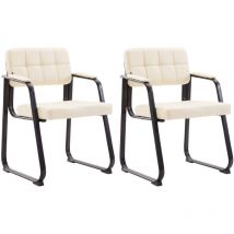 Décoshop26 - Juego de 2 sillas de oficina para visitas con reposabrazos, asiento de pvc color crema, estructura de metal negro 100003108