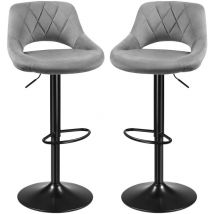 Juego de 2 Taburete de Bar con Respaldo Marco de Metal Muebles Cocina Asiento de Terciopelo,Altura Ajustable Giratorio en 360° Gris claro