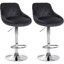 Décoshop26 - Juego de 2 taburetes de bar con costuras decorativas de rombos, asiento de terciopelo gris oscuro y estructura de metal cromado TDB10770
