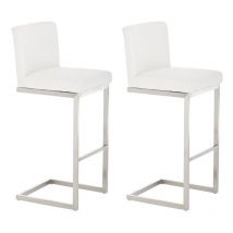 Juego de 2 taburetes de bar de diseño moderno soporte de acero inoxidable asiento de pvc blanco 100004385