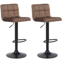 Juego de 2 taburetes de bar en terciopelo marrón con costuras decorativas y base de metal negro 100004146