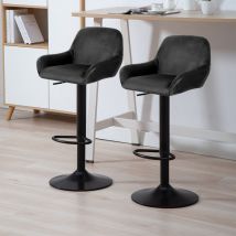Juego de 2 taburetes de bar, silla de cocina con respaldo cuadrado - Negro