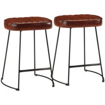 Juego de 2 taburetes de bar, tronas, altura 53 cm, estructura de metal, asiento de pvc marrón, estructura de metal DEC029765