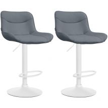 Décoshop26 - Juego de 2 taburetes de bar x1 con costuras decorativas en pvc gris pie de trompeta metal blanco 100004459