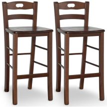 Okaffarefatto - Juego de 2 taburetes en madera nogal oscura h 66 cm con asa con asiento en madera maciza
