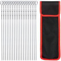 Rnemitery - Juego de 20 brochetas de carne de acero inoxidable para barbacoa, brochetas planas de metal de 36 cm