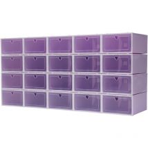 Juego de 20 cajas de zapatos transparentes plegables y apilables, cajas de zapatos apilables transparentes, (Morado)