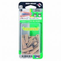 Juego de 25 tacos CABEZA ROJA, Diam.8 x L.32 mm Red head