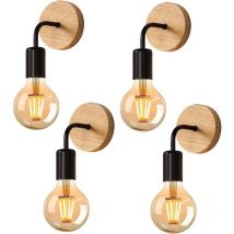 Ymyny - Juego de 4 apliques de pared vintage, lámpara de pared de madera E27 para dormitorio, escalera y pasillo (bombillas no incluidas)