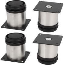 Fitags - Juego de 4 patas para muebles de cocina de acero inoxidable - Ajustables - Redondas - 50 x 60 mm