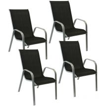 Happy Garden - Lote de 4 sillas marbella en textileno negro aluminio gris