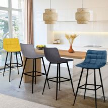 Idmarket - Juego de 4 taburetes de bar mady en mezcla de terciopelo color azul, gris claro, gris oscuro, amarillo