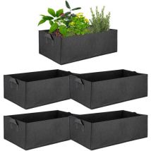 Juego de 5 bolsas rectangulares para plantas (L), maceteros elevados con asas, tela cuadrada ventilada