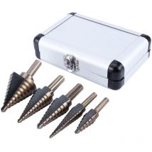 Juego de 5 brocas escalonadas hss de cono de titanio, kit de brocas escalonadas, herramienta eléctrica con estuche ordenado