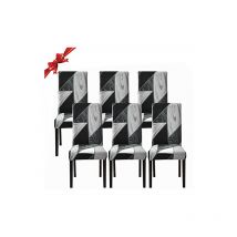 Juego de 6 fundas elásticas para sillas de comedor, lavables y extraíbles (geometría negra, 6 unidades) Dpzo