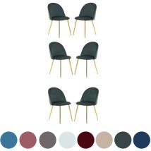 Juego De 6 Sillas De Comedor De Terciopelo Lucia - Sillas De Comedor Modernas Tapizado Respaldo Curvo Con Patas De Madera - Verde