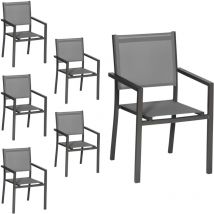 Juego de 6 sillas de aluminio antracita textileno gris