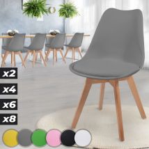 Miadomodo Sillas de Comedor - Pack de 8, Patas de Madera de Haya, Antideslizante, Asiento del pp, Acolchado, Estilo Nórdico, Color Gris