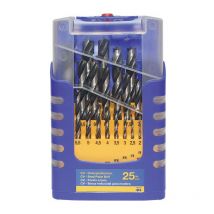 Fisch-tools - Juego de brocas helicoidales para madera 012K 25 piezas, d 1-13 mm, paso de 0,5 mm, acero cv