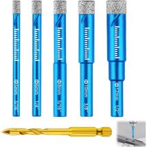 Lafomukea - Juego de Brocas para Azulejos, Broca de Diamante para Taladrar Gres con 5,6,8,10,12 mm, Broca de Metal para Azulejos de 6mm, Brocas de