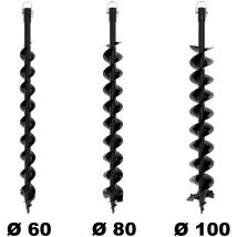 Juego de brocas SEMIPROFESIONALES Ø 60 + 80 + 100 mm para taladro de tierra