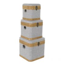 Juego de cajas decorativas Dkd Home Decor gris madera poliéster (3 pcs)