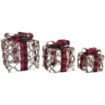 Dkd Home Decor - Juego de cajas decorativas led plateado negro rojo rojo/negro ratán purpurina 25 x 25 x 30 cm (3 piezas)