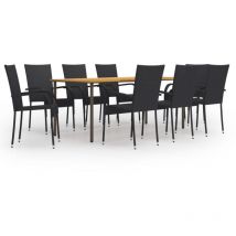 Juego de comedor de jardín muebles de exterior 9 piezas mimbre de resina negro