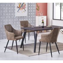 Life Interiors - Juego de comedor Cosmo lux Zarah: mesa de comedor de madera negra y juego de 4 sillas de comedor de cuero marrón - Comedor Cocina
