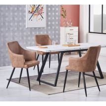 Life Interiors - Juego de comedor Toga lux Zarah: mesa de comedor extensible blanca y juego de 4 sillas de comedor de cuero beige - Comedor Cocina