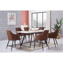 Life Interiors - Juego de comedor Toga lux Zarah: mesa de comedor extensible blanca y juego de 6 sillas de comedor de cuero marrón - Comedor Cocina