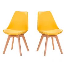Hobag – Juego de dos sillas escandinavas amarillas – Polipropileno, Base de haya, Altura del asiento: 49 cm, Diámetro del asiento: 49 cm