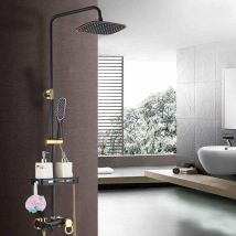 Juego de ducha de latón para pared, ducha de mano, color negro y dorado, ducha con lluvia, ducha de mano, estante, columna de ducha, ducha para