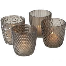 Boltze Gruppe - Juego de farolillos Boltze Marilu de 4 piezas (gris, vasos decorativos para velas/candelitas, portavelas ø 8 cm, varios diseños,
