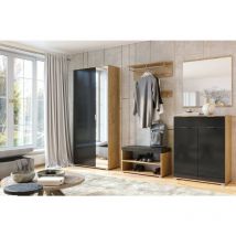 Azura Home Design - Juego de guardarropa de entrada con espejo, cómoda, armario y banco lune roble-lavado 2,2 m