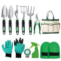 Zolginah - Juego de herramientas de jardinería, 10 piezas de acero inoxidable resistente con mango de madera antideslizante y bolsa de