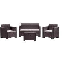 Bica - Conjunto de salón exterior Venere, Conjunto de jardín con cojines, Conjunto de salón interior efecto ratán, 100% Made in Italy, Marrón