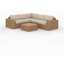 Juego de jardín para 4 personas de resina trenzada y tejido beige - Savana