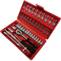 Silver - Juego de llaves 1/4' de 46 piezas herramientas mecánicas completas, incluye llaves de vaso, extensores y adaptadores, ideal para trabajos de