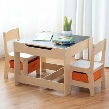 Casart - Juego de Mesa y 2 Sillas para Niños Mueble Infantil Escritorio de Madera Silla con Espacio de Almacenamiento para Juguete Dormitorio
