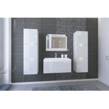 Conjunto de muebles de baño blancos, colección OWL. 2 columnas, mueble bajo lavabo, lavabo.