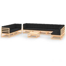 Muebles de jardín 11 pzas cojines antracita madera maciza pino vidaXL