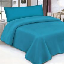 Juego de sábanas lavadas de 3 piezas, extra suaves, incluye sábana bajera, sábana bajera y funda de almohada Azul lago 150 cm