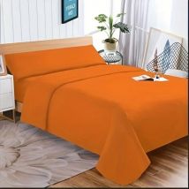 Juego de sábanas lavadas de 3 piezas, extra suaves, incluye sábana bajera, sábana bajera y funda de almohada Naranja 135 cm