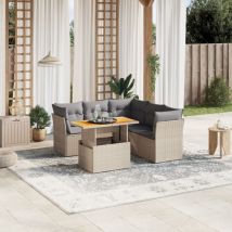 Juego de sofás jardín con cojines 5 pzas ratán sintético beige