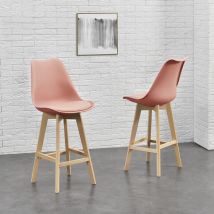 [en.casa] - Juego de 2x taburetes de bar Lublin 105 x 48 x 58 cm Cuero sintético - Patas de madera de haya Color Rosa
