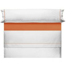 Cañete - Juego sábanas lisa con vivo de 135 cm - Blanco/Naranja Caqui C993