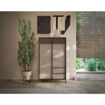 Jules - buffet haut - 2 portes et 2 étagères - 106x177 cm - gris / bois